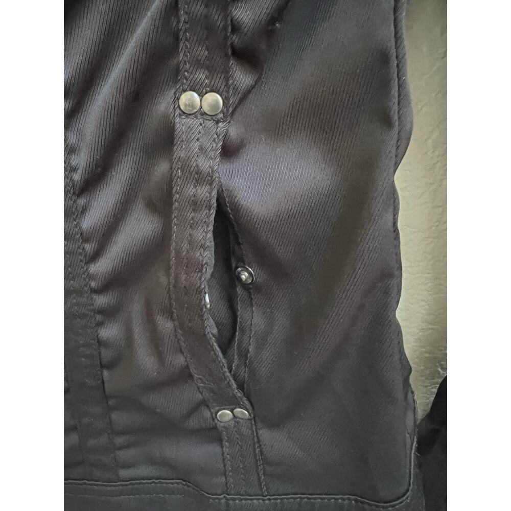 MNG Mango Black Moto Jacket Full Zip Ruched Women’s Sz S Pockets Studded - Picture 7 of 7
